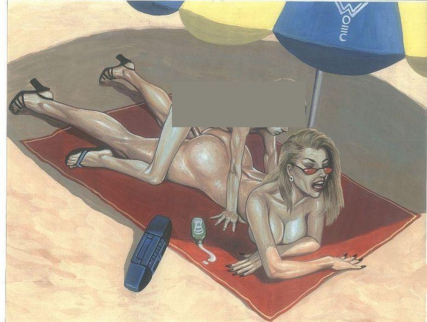 на пляже под зонтиком,  mom art 13