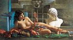рисунок женщины с животным 0342