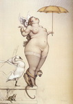 рисунок женщины с животным 0349
