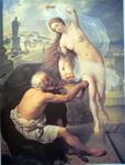 рисунок женщины с животным 0358