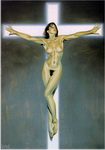 рисунок женщины с животным 0388