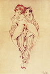 рисунок женщины с животным 0393