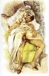 рисунок женщины с животным 0398