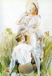 рисунок женщины с животным 0399