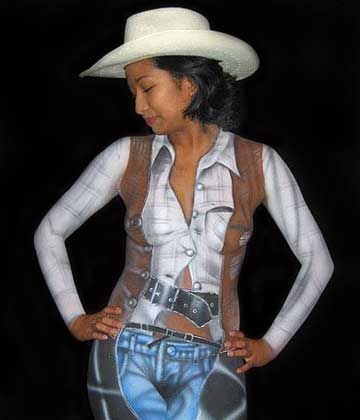 Костюм ковбоя.  фото бодиарта девушки, body art