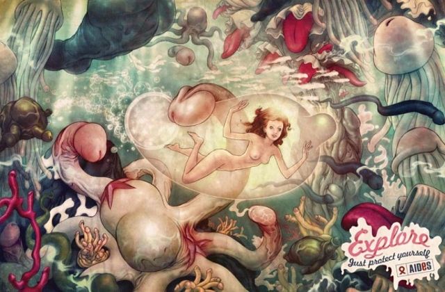 рисованая реклама женщины в презервативе в мире секса пример эротической рекламы фото
